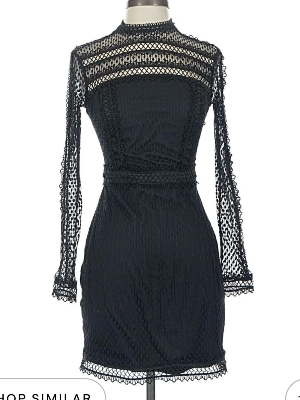bebe Black Long Sleeve Lace Bodycon Dress